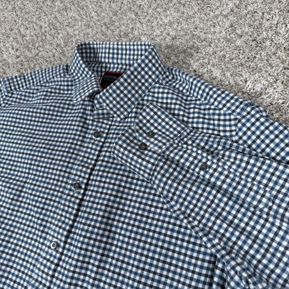 UNTUCKit Shirt Mens XL Blue White Plaid Long Sleeve Button Up Cotton Flannel